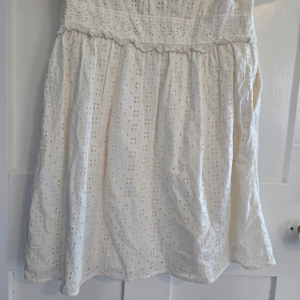 J.Crew White Eyelet Lace Cotton Mini Dress Short Puff Sleeve Button Front Size 4 - Picture 13 of 16